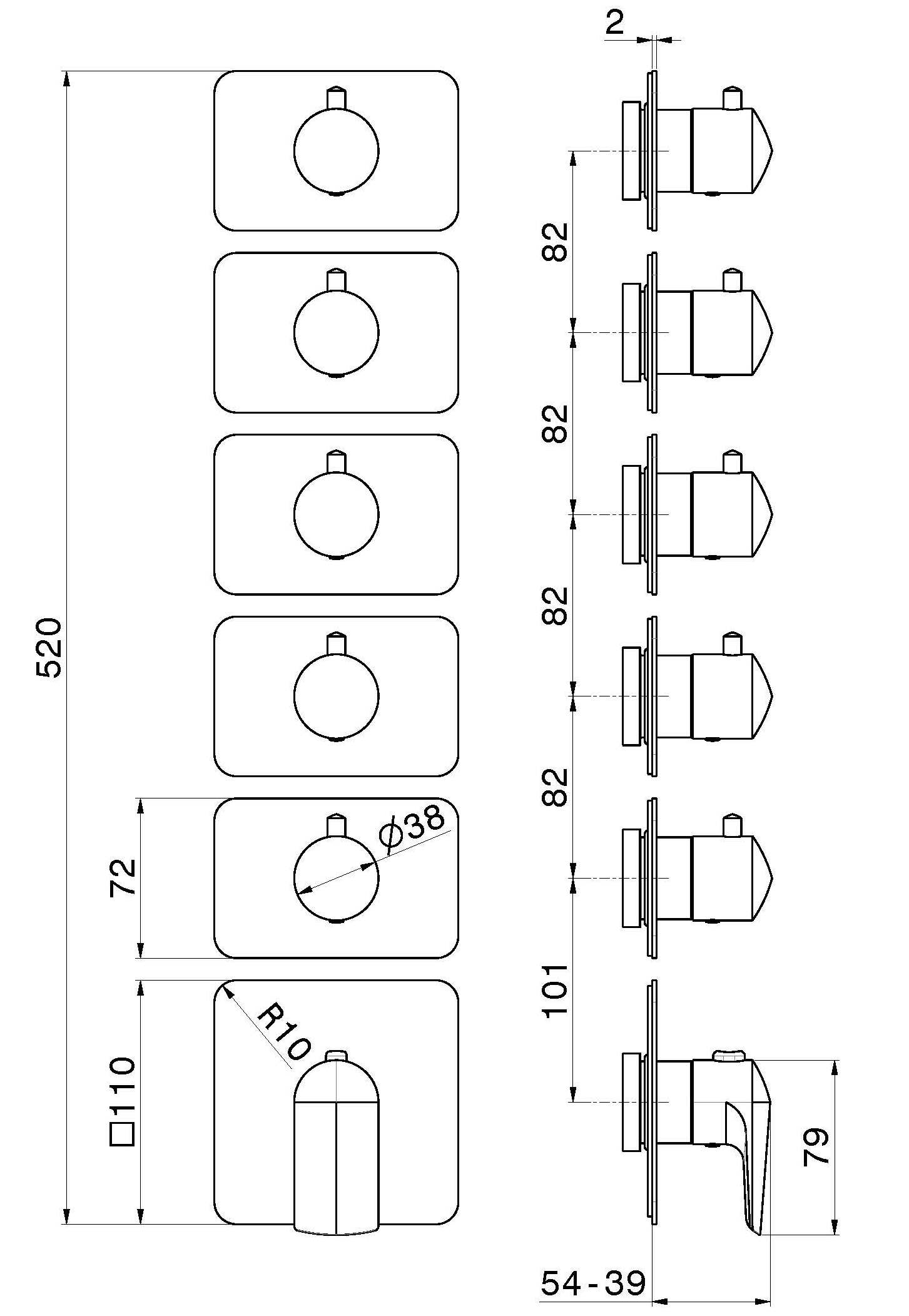 Термостатический смеситель для душа с 6 отверстиями Newform многофункциональные термостаты с 5 выходами ARCH-00083912 - Вид №2