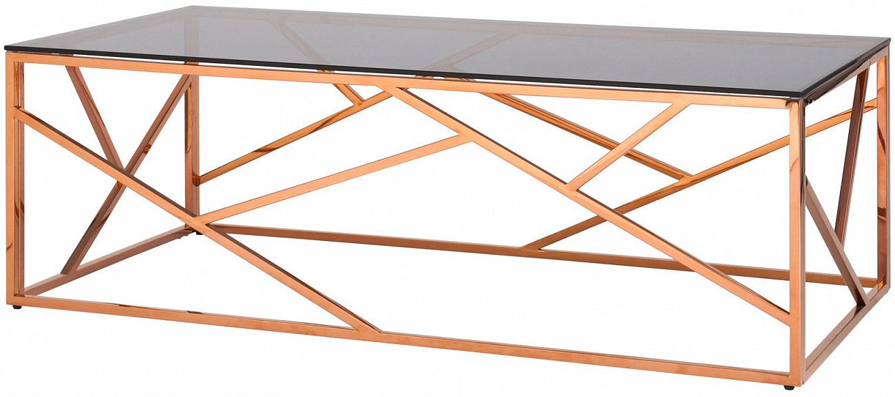 Журнальный столик стеклянный дымчатый с основанием розовое золото 120х60 см "Арт Деко" STOOL GROUP  00-3881900 Золото;розовый  - Вид №1