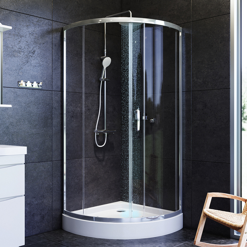 W83G-315-090CG Solo Slide Стекла для душ. ограждения 90x90 стекло тонированное проф хром глян AM.PM Like - Вид №1