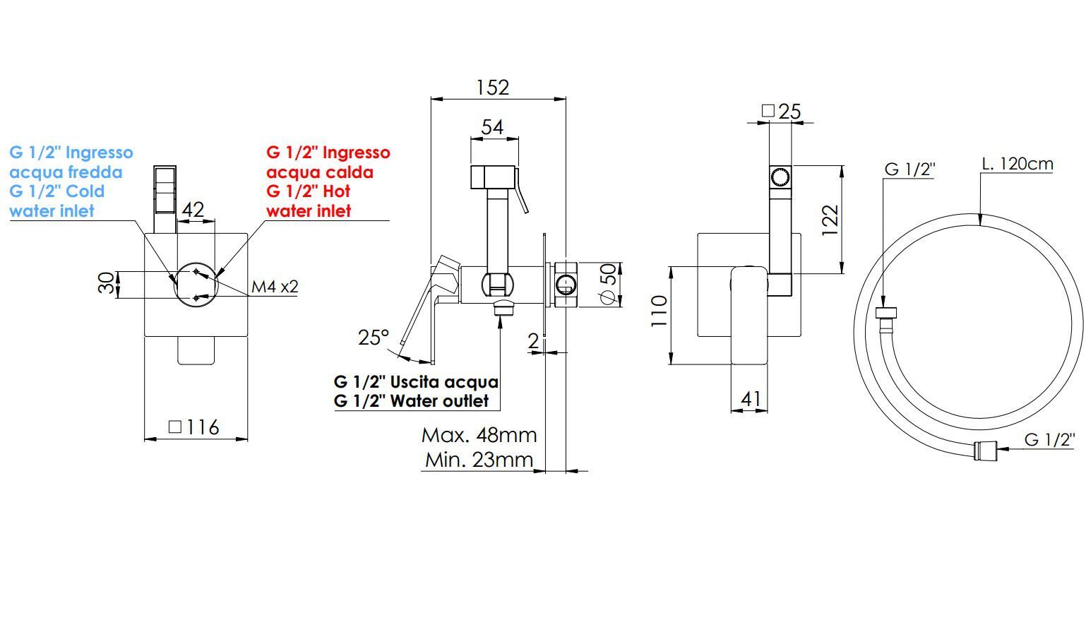 Однорычажный смеситель для душа с ручным душем Rubinetterie Mariani Icon ARCH-00121030