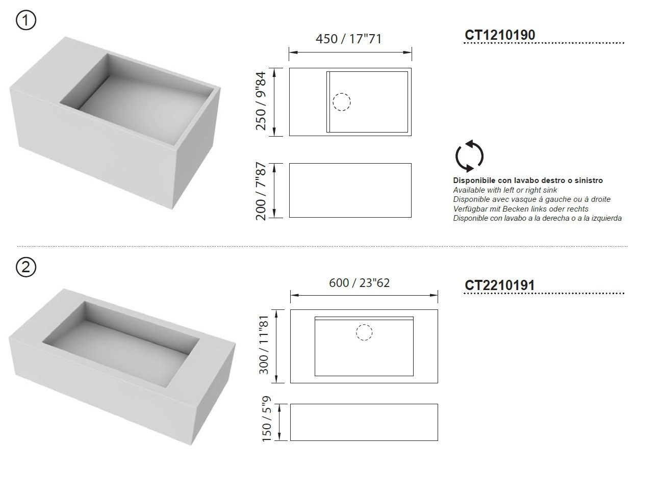 Одиночная подвесная раковина из твердой поверхности MOMA Design CUBATECNO ARCH-00068708 - Вид №2