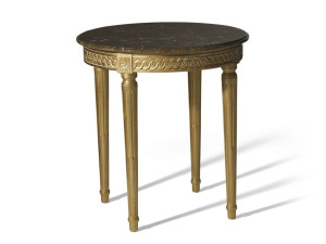 Круглый журнальный столик с золотым листом и мраморной столешницей