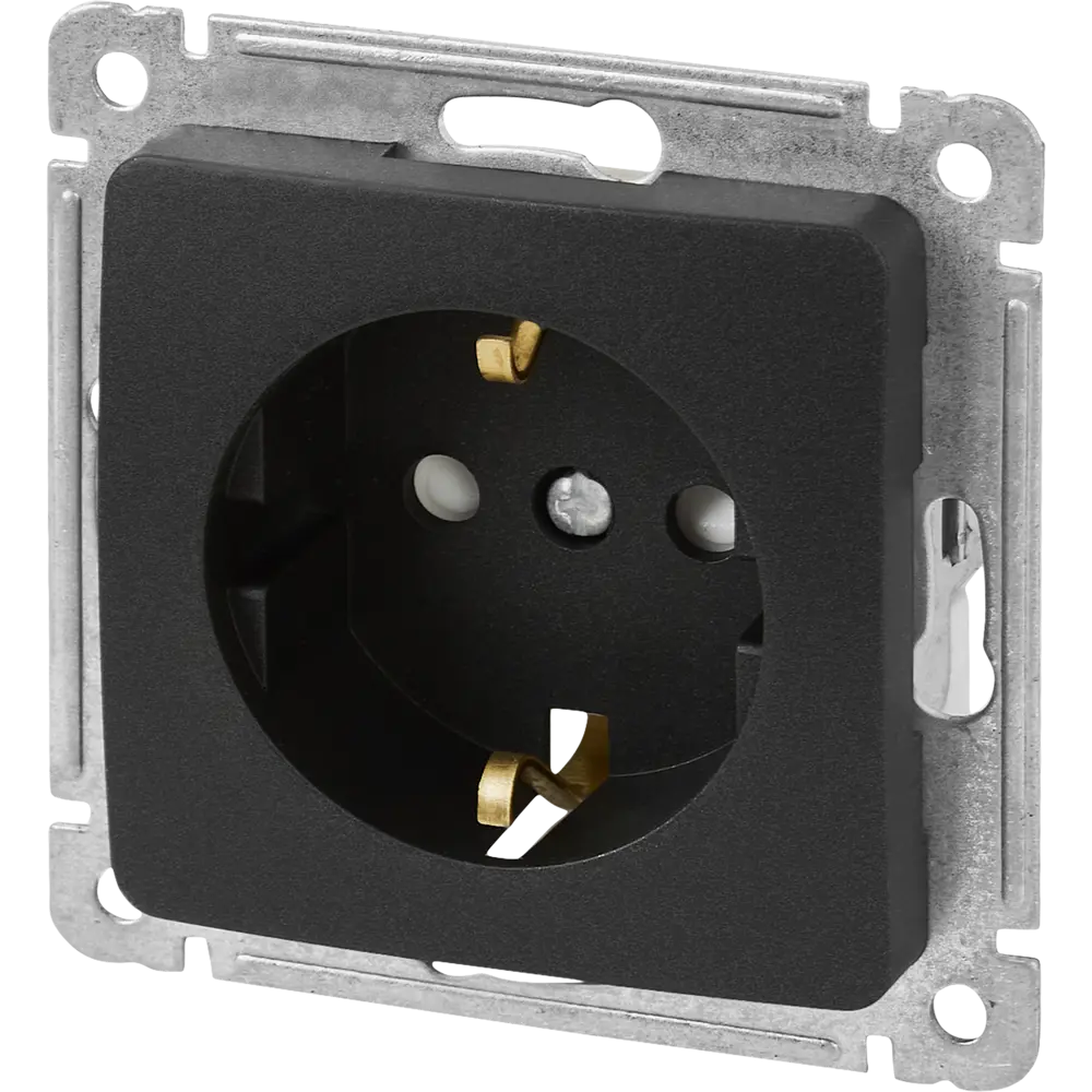 Розетка встраиваемая Hegel Мастер с заземлением со шторками цвет черный STLM-2056742 - Вид №1
