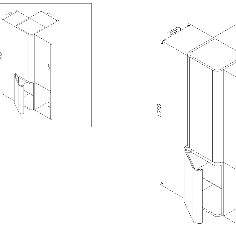 M30CHL0406TF Шкаф-колонна подвесной левый 40 см двери табачный дуб текстурированная AM.PM Sensation - Вид №4