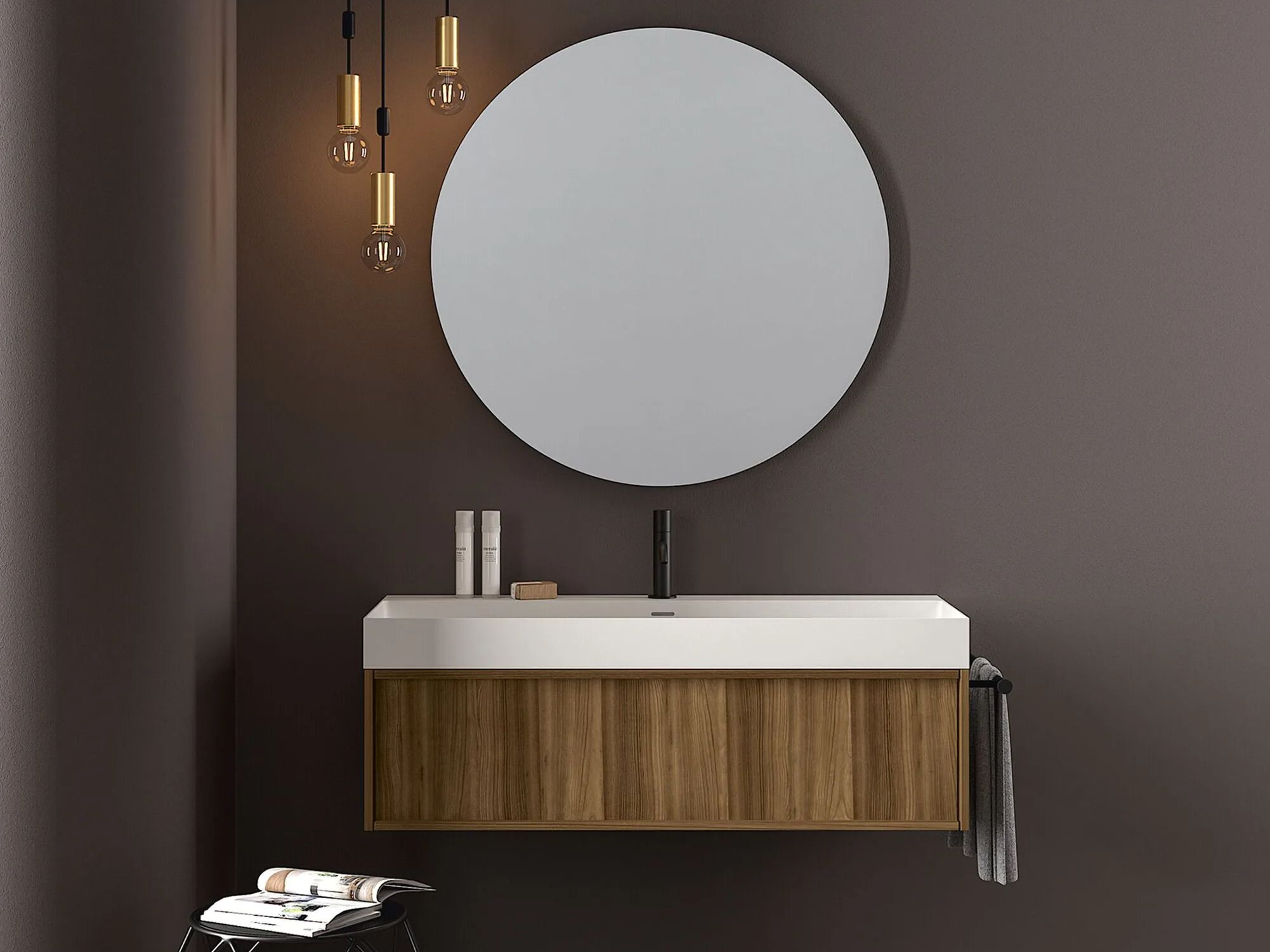 Одноместный умывальник из вяза с зеркалом STOCCO Loop 51 ARCH-00022939 - Вид №1