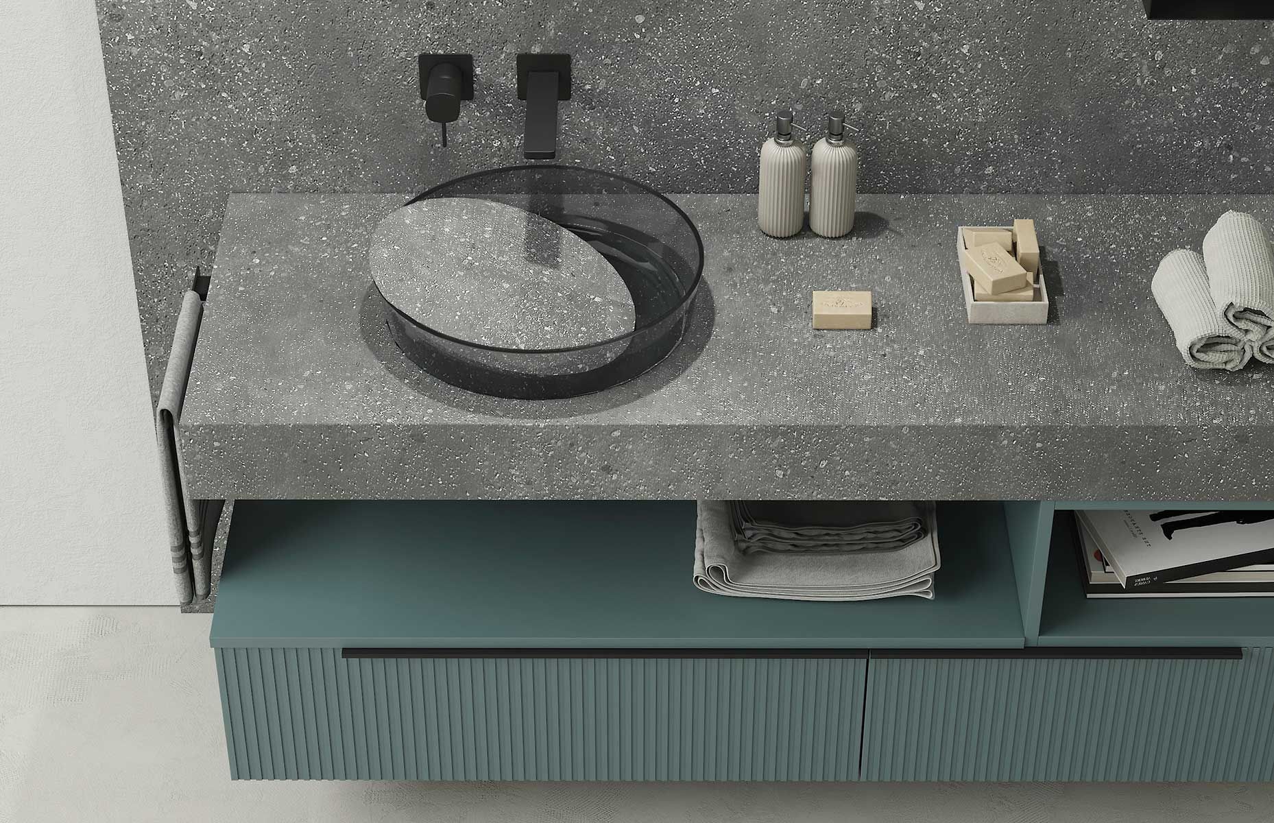 Деревянный подвесной шкаф для умывальника с выдвижными ящиками LEGNOBAGNO Re-Stretch ARCH-00006490 - Вид №1