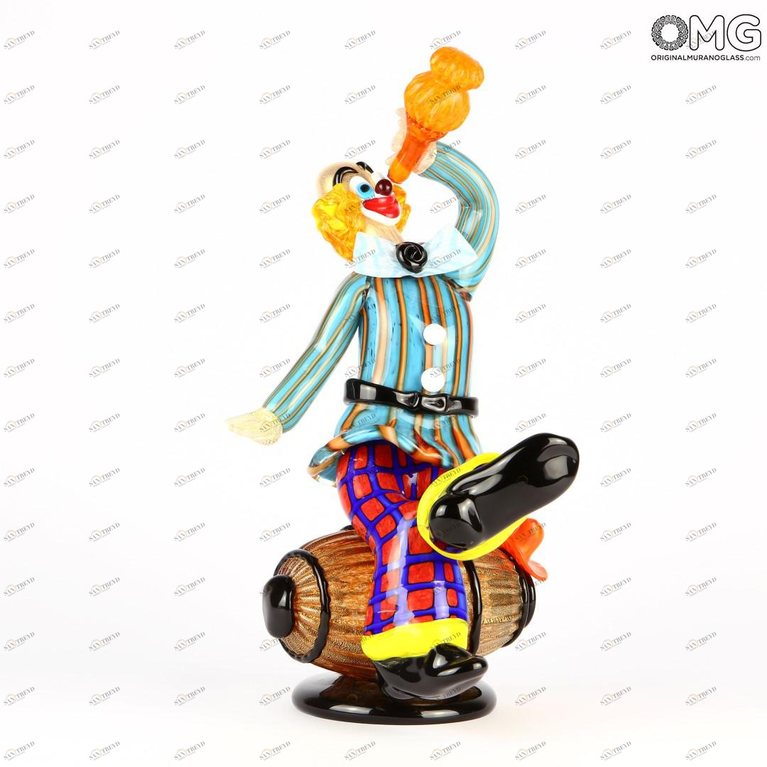 2568 ORIGINALMURANOGLASS Статуэтка Клоун на бочке - муранское стекло OMG 17 см 