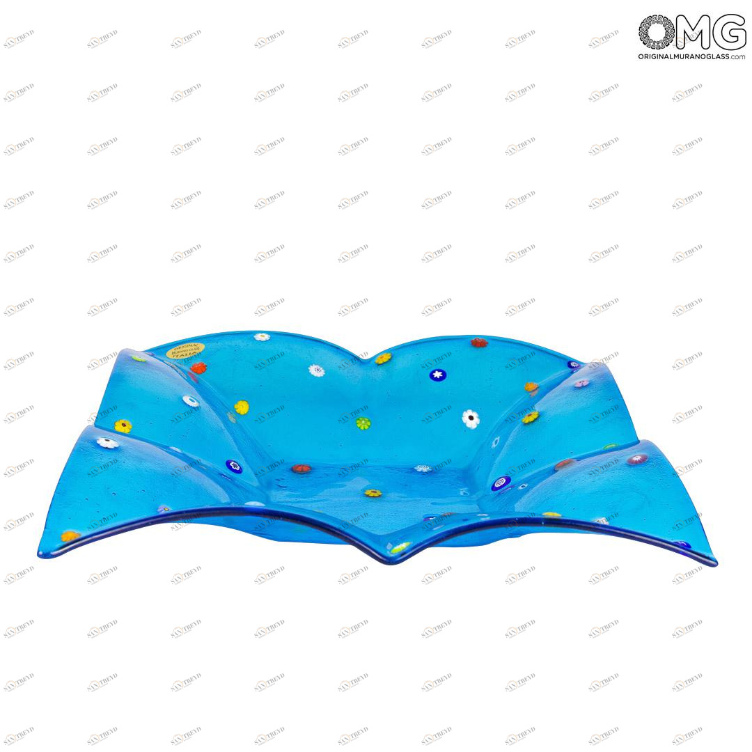 2749 ORIGINALMURANOGLASS Квадратное блюдце для мелочей Флай - голубое - Original Murano Glass OMG 22 см 
