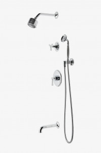 RDSP23 Душевой комплект Roadster с балансировкой давления с душевой лейкой 3 1/4 дюйма, ручным душем, изливом ванны и переключающей трехспицевой ручкой Waterworks