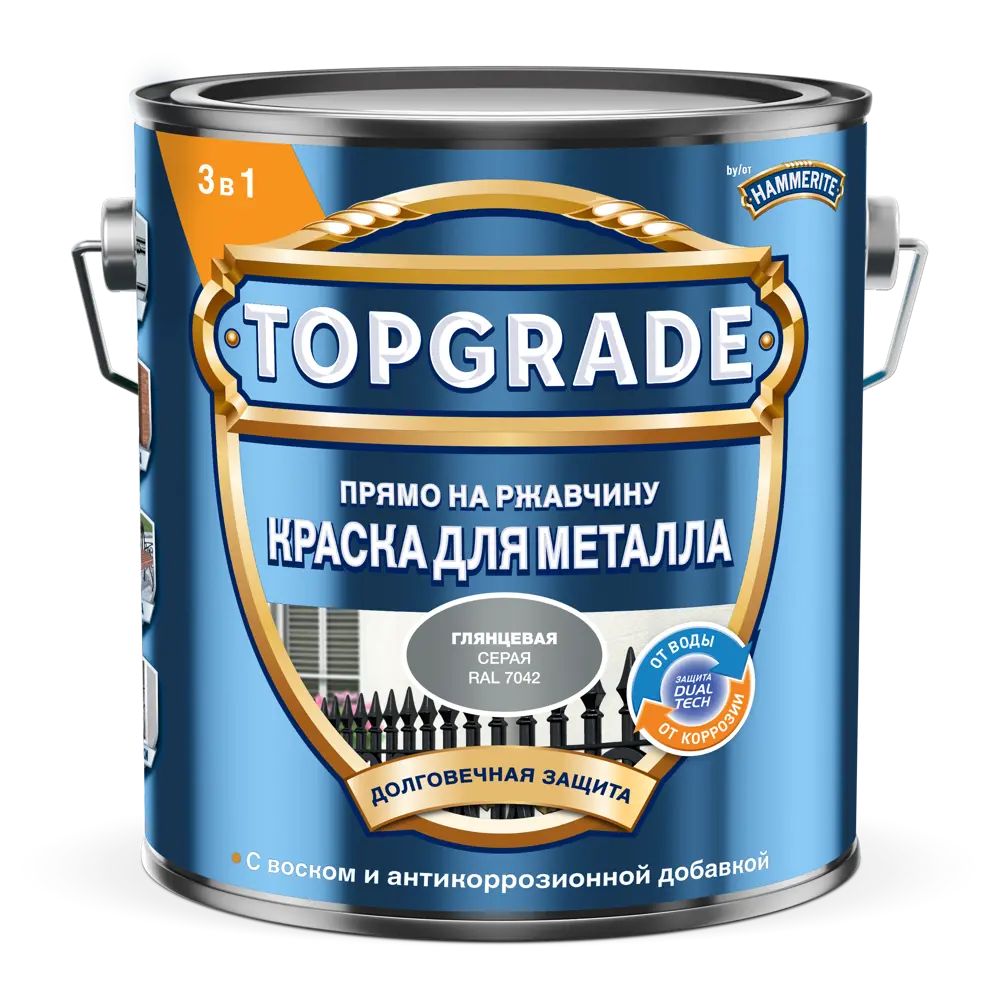 Грунт-эмаль по металлу 3 в 1 Topgrade гладкая цвет серый 2 л STLM-2114118 - Вид №1