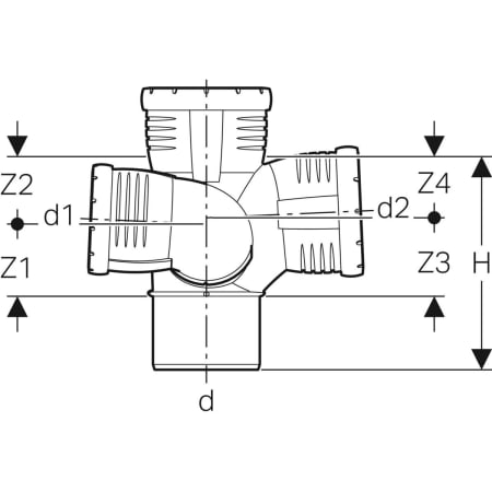 GEBERIT 393.563.14.1 Крестовина Geberit Silent-Pro, правая со смещенным впуском и дополнительным отводом 87,5°  - Вид №3