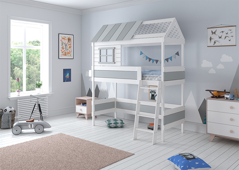 Кровать-чердак Home nord M 80х160 см белая, серая ELLIPSE ELLIPSE HOME 351793 Белый;серый Santreyd  - Вид №1
