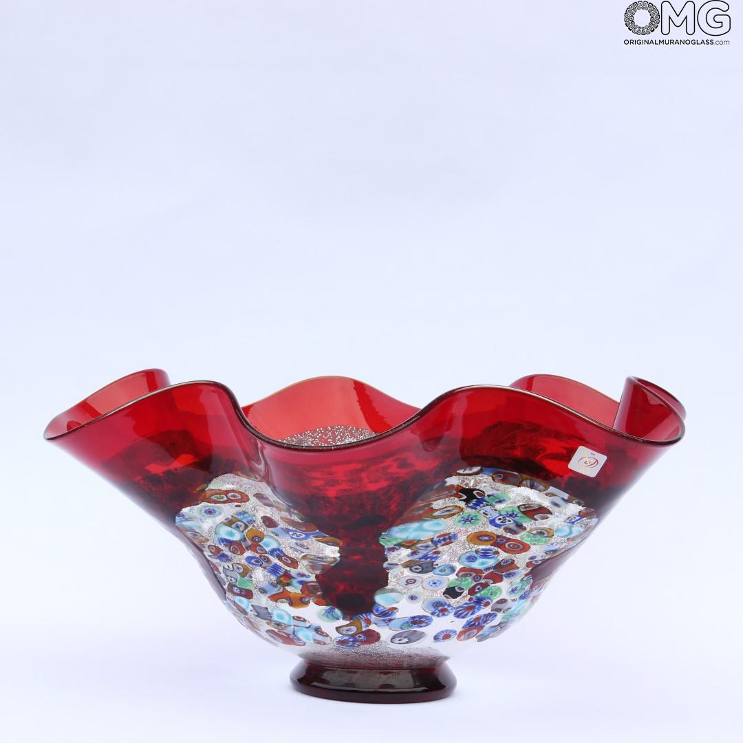 2000 ORIGINALMURANOGLASS Декоративная чаша-блюдо Красные Капли Муррины - муранское стекло OMG 26 см  - Вид №1