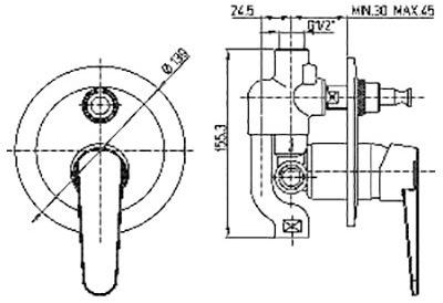 Paini Ventus 93CR691 смеситель встраиваемый для душа с дивертором  - Вид №2