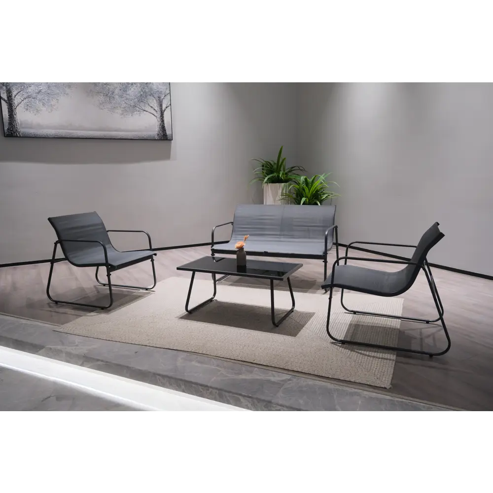 Набор садовой мебели для отдыха BEGINIA Lama Сталь Стол, диван, кресло 2 шт Черный STLM-2183634 - Вид №20