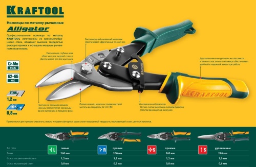 Ножницы по металлу 260мм левый KRAFTOOL Alligator 12584 - Вид №3