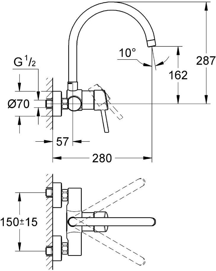 Смеситель для кухни GROHE Concetto, настенный, хром (32667001) - Вид №1