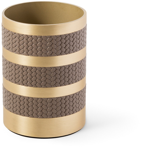 Saturno Подставка для зубных щеток - Ø 8XH11 см / металлическая отделка_хром / зернистая кожа_земля