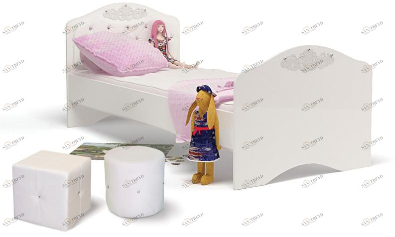 Кровать классика ABC-KING Princess №2 белая кожа со стразами Сваровски (190*90) без ящика 4631147960528