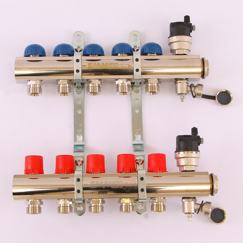 Коллекторная группа TOPWAY с регулировочными и термостатическими вентилями с резьбой под евроконус EMMETI 1"x3/4"ЕК 5 выходов 01298716