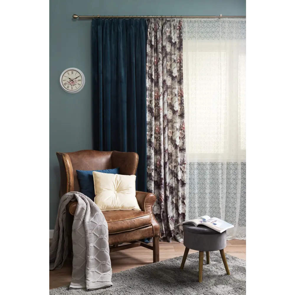 Штора на ленте «Акварель» 160х260 см полиэстер цветы цвет серый AMORE MIO STLM-2085797 - Вид №4