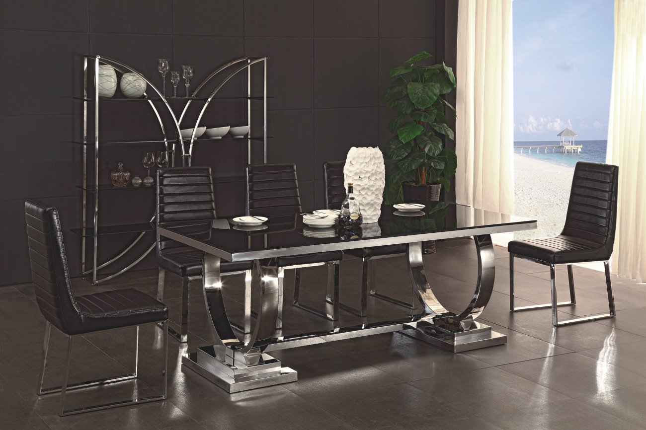 Обеденный стол прямоугольный темно-серый искусственный мрамор на основании хром 180 см Donna ДОМАШНЯЯ ОБСТАНОВКА SKY 045152 Серый;хром Santreyd - Вид №8