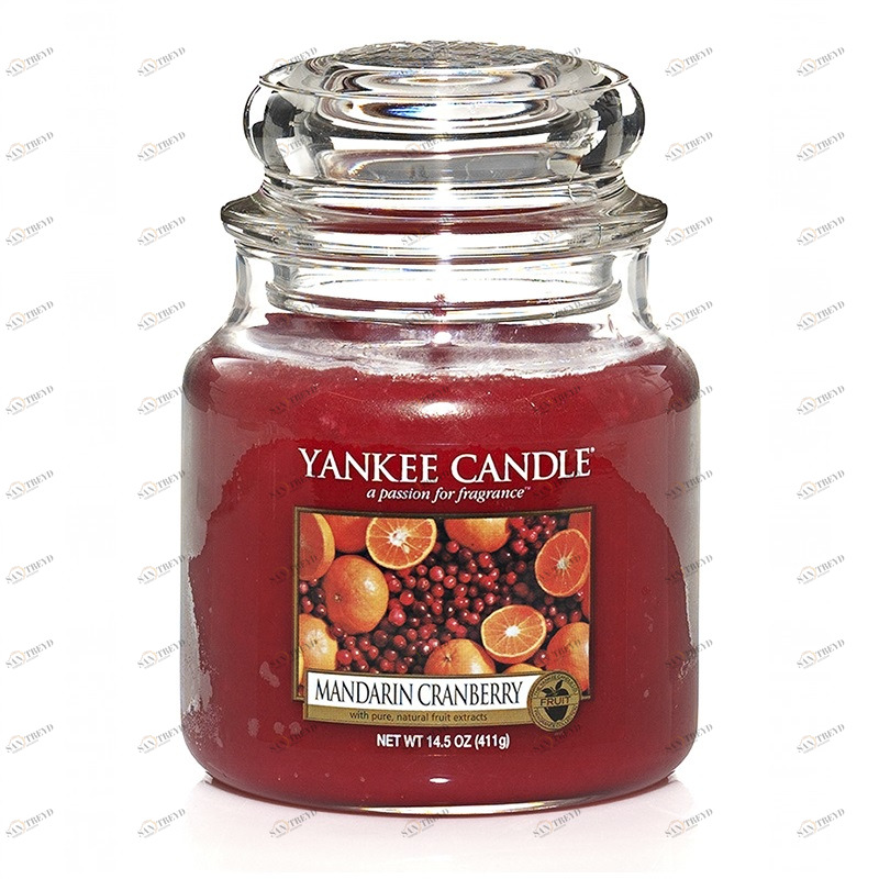 Свеча средняя в стеклянной банке "Мандарин и клюква" Mandarin Cranberry 411 гр 65-90 часов+ YANKEE CANDLE  267986 Красный 