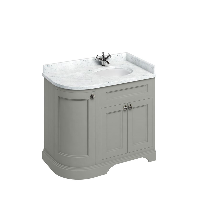 Burlington Отдельностоящий изогнутый угловой блок 100 RH со столешницей Carrara White и встроенной белой раковиной Классический серый FC3G_BC98R  - Вид №2