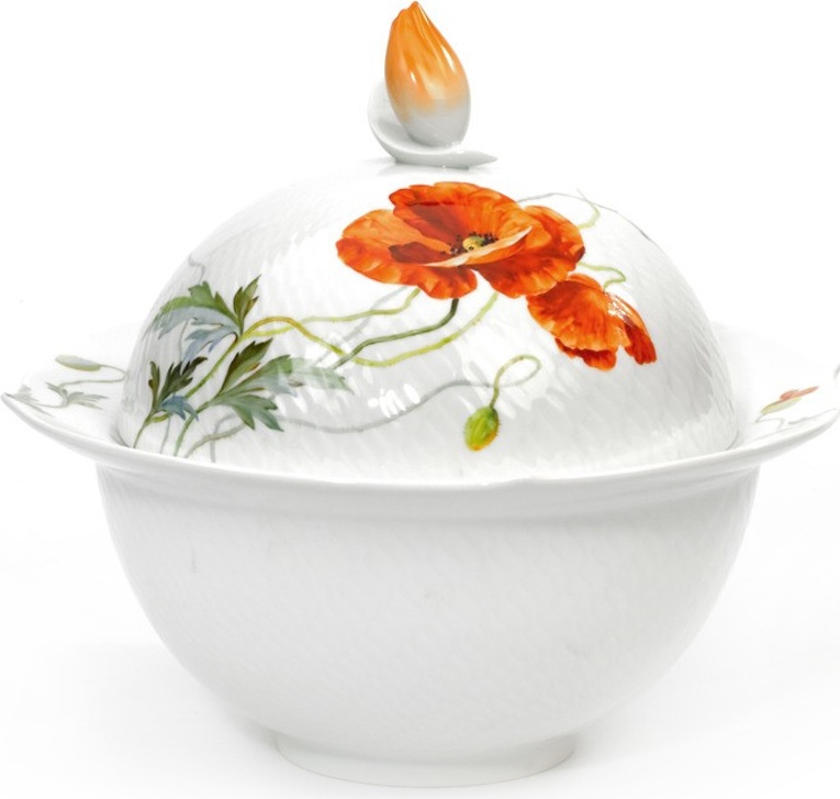 99584 Meissen Блюдо для горячего с крышкой 2л "Игра волн, рельеф, маки" Фарфор 