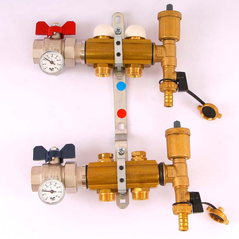 Коллекторная группа с кронштейнами, регулировочными и термостатическими вентилями TIEMME 1"x3/4"ЕК 2 выхода 3870046