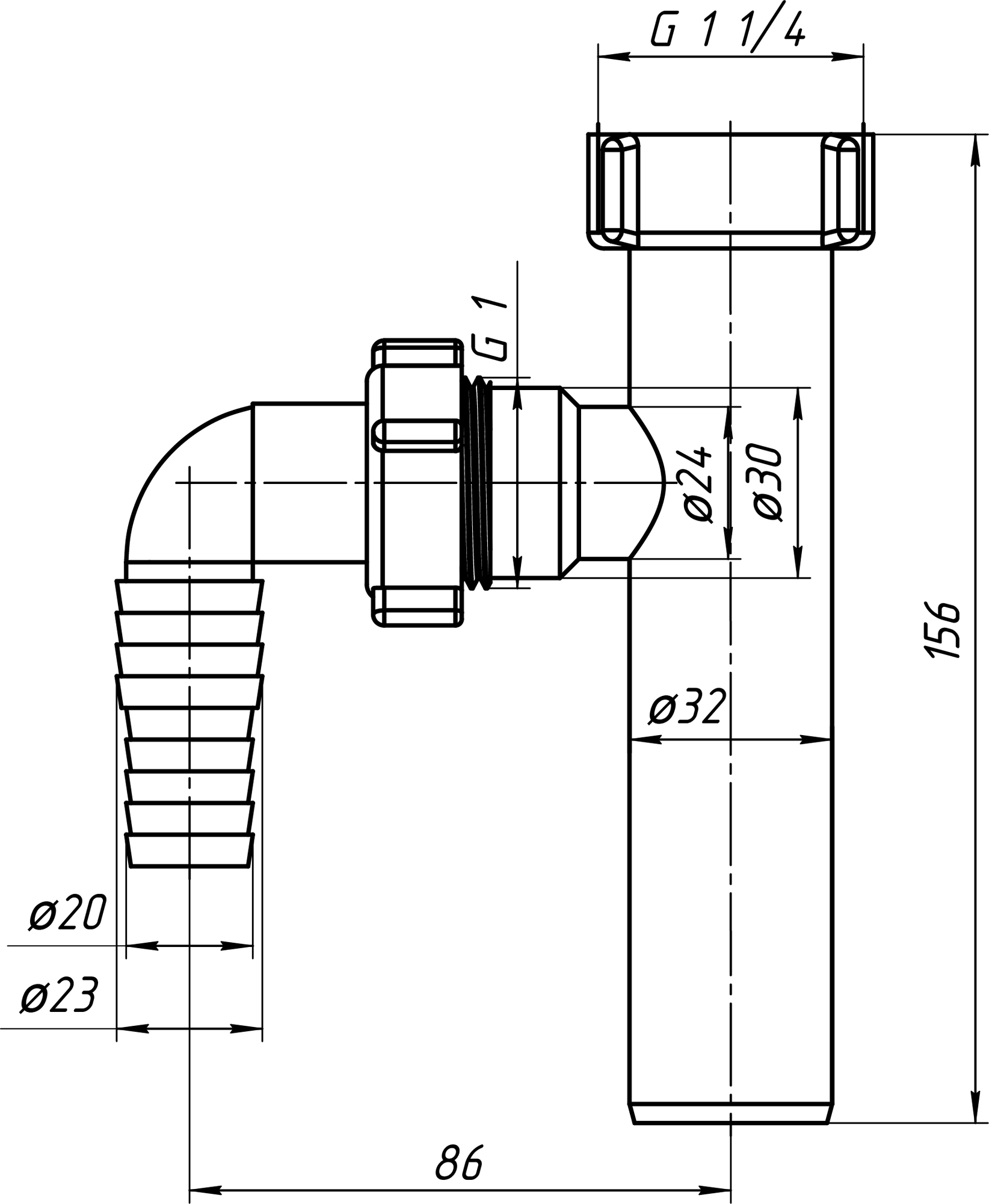 Отвод стиральной машины АНИ 1 1/4"х32мм M220 АНИ пласт 7242 - Вид №1