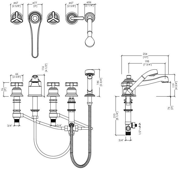 Devon&Devon Комплект для ванны на 5 отверстий с ручным душем Tribeca Trb550nk - Вид №1