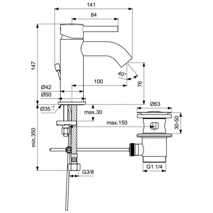 BC203U4 Смеситель для раковины Ideal Standard CERALINE - Вид №1