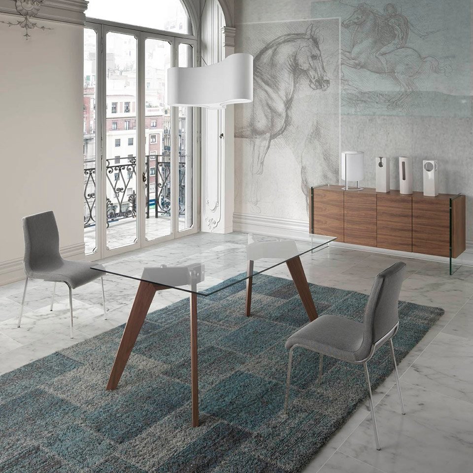 Обеденный стол прямоугольный стеклянный 160см Sofisticado от Angel Cerda ANGEL CERDA  00-3865648 Орех;коричневый;прозрачный  - Вид №2