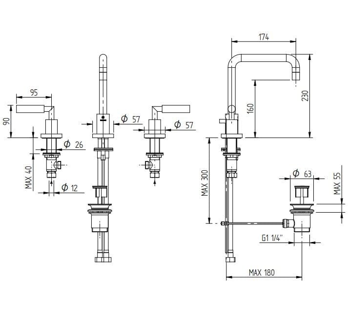 Смеситель для раковины с 3 отверстиями Zazzeri Da-Da ARCH-00056274 - Вид №1