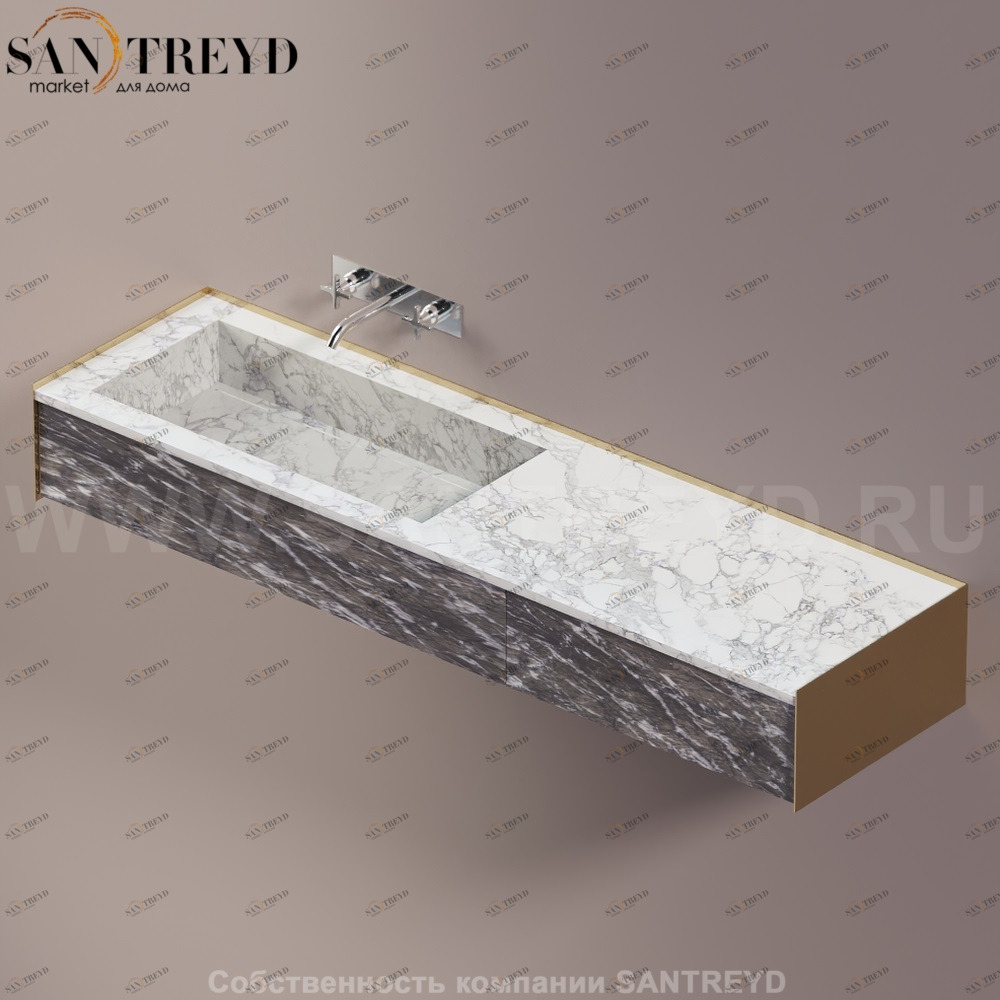 Agape DR Раковина столешница 180 см, с 2-мя выдвижными ящиками. Отделка: бронза , белый мрамор и серый мрамор ADRP18SNRMCGC