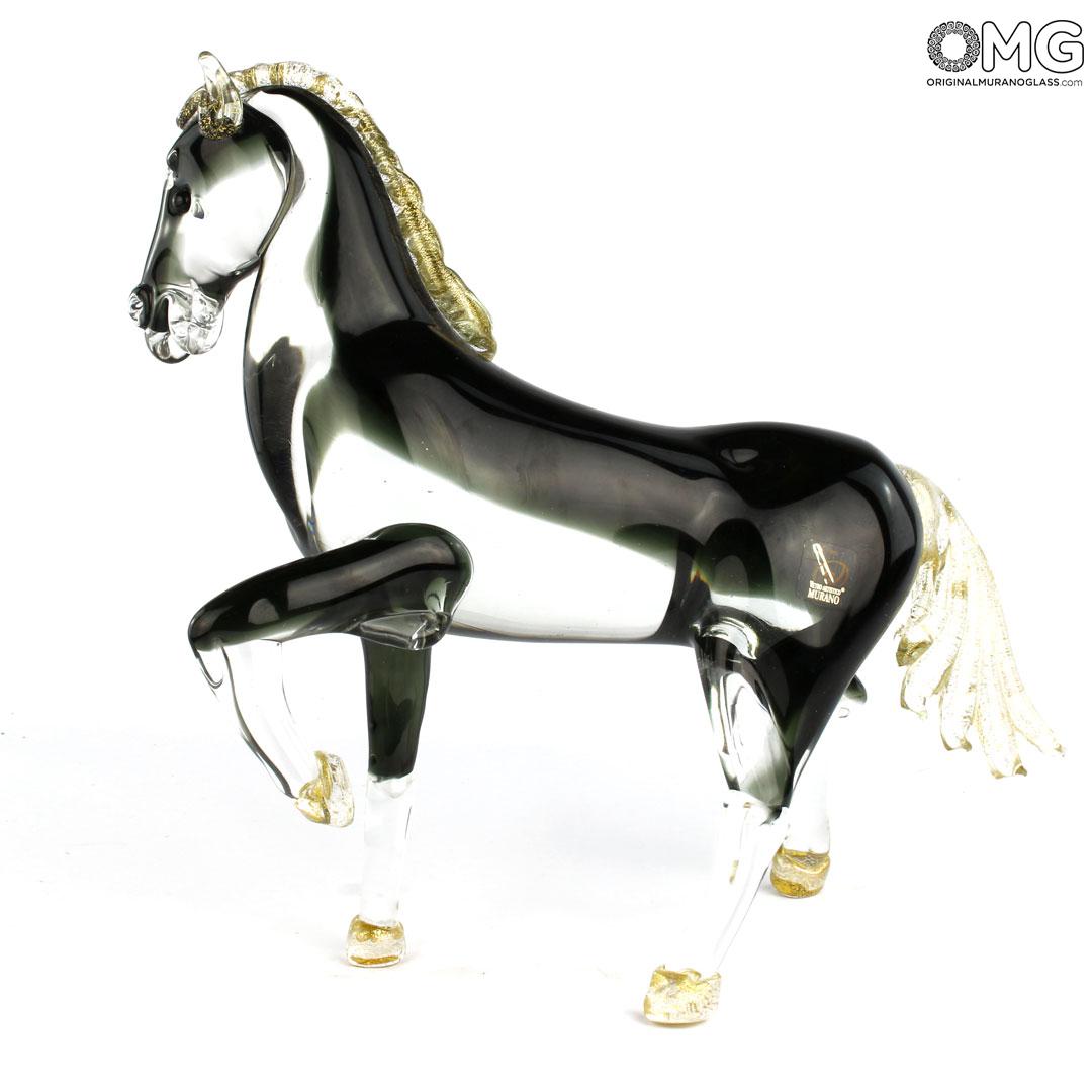 4803 ORIGINALMURANOGLASS Скульптура Королевский Конь - чёрный с золотом - муранское стекло OMG 16 см  - Вид №1