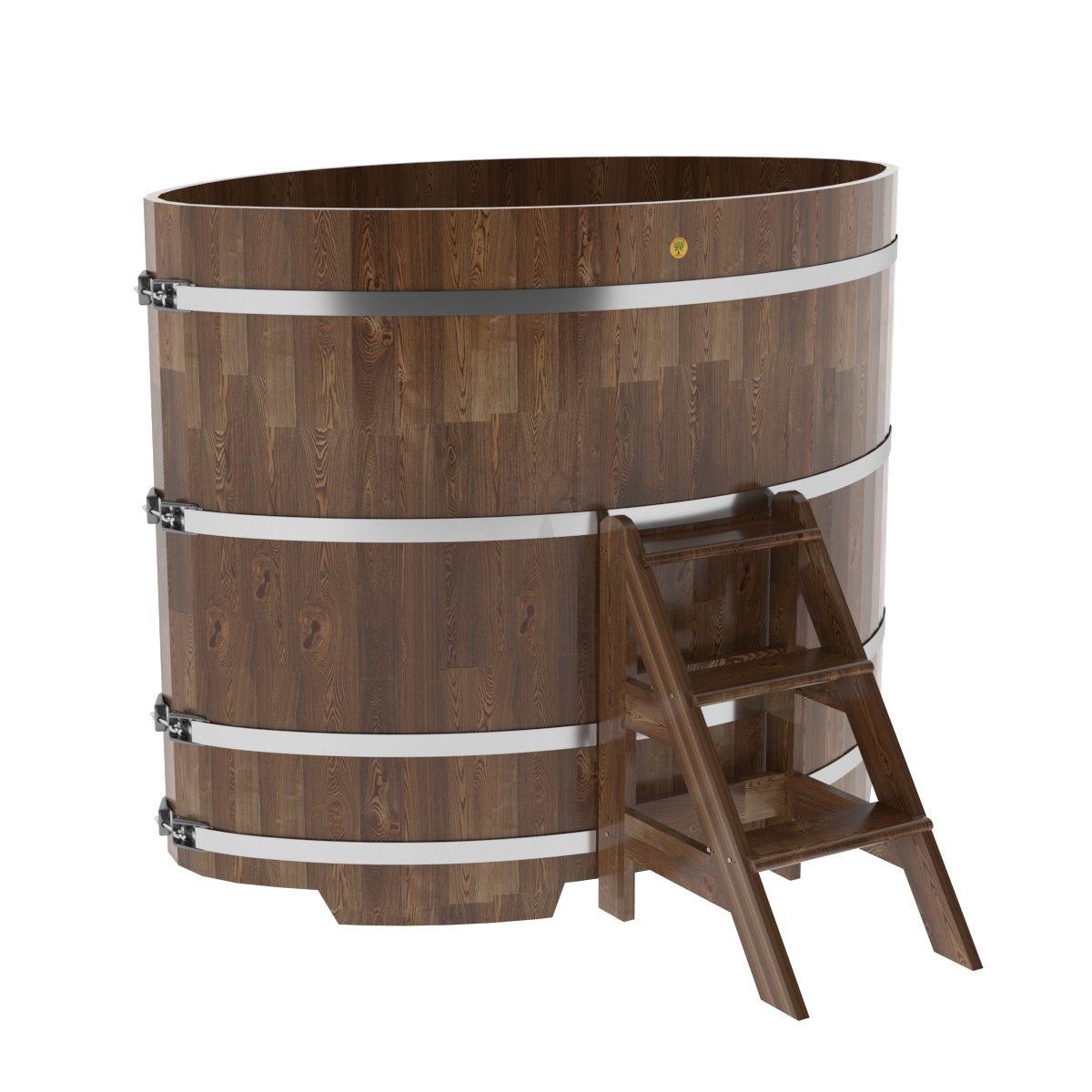 1544 Купель овальная из сращенных ламелей лиственницы 1,08х1,75х1,4 морёная Alyarus 