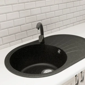 Мойка Dr.GANS «Арена» мраморная врезная для кухни 76×48 см черный матовый 81971036