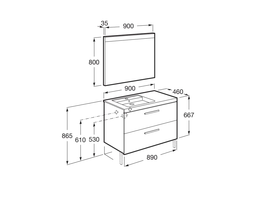 Подвесной шкаф для умывальника с зеркалом Roca Prisma ARCH-00012351 - Вид №25