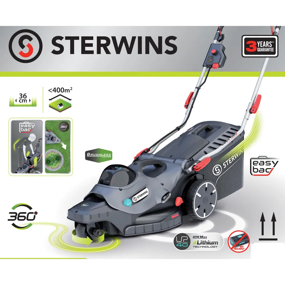 Газонокосилка аккумуляторная бесщеточная Sterwins 40 В 36 см АКБ и ЗУ не входит в комплект STLM-2116797 - Вид №17
