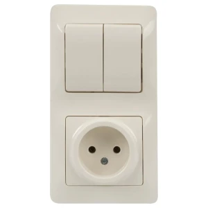 Блок выключатель с розеткой встраиваемый Schneider Electric Glossa 2 клавиши, без заземления, цвет бежевый 18189526 STLM-2152544