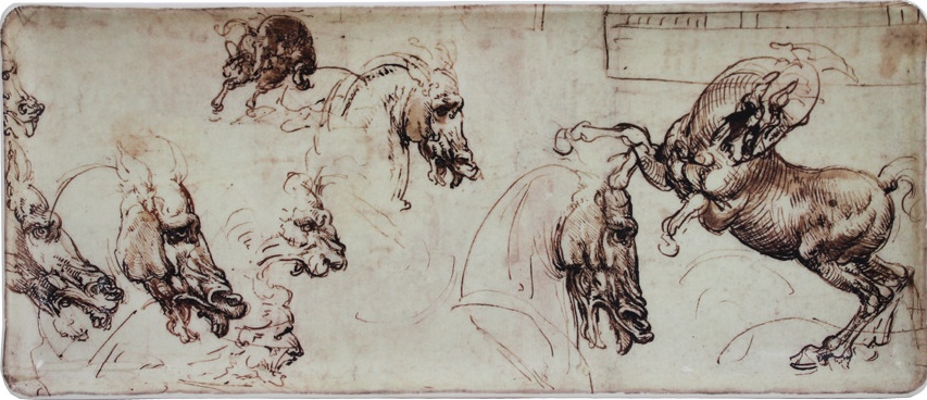 10636903 Gien Блюдо прямоугольное Gien Лошади. Леонардо Да Винчи 36Х15,5см, фаянс Фаянс 