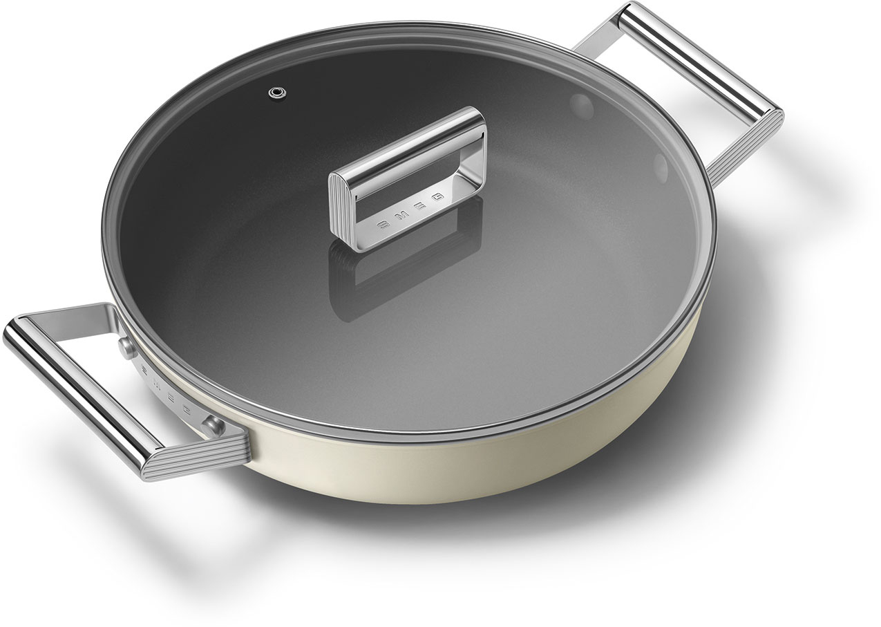 CKFD2811CRM Посуда / глубокая сковорода с двумя ручками и крышкой, 28 см, кремовая SMEG  - Вид №2