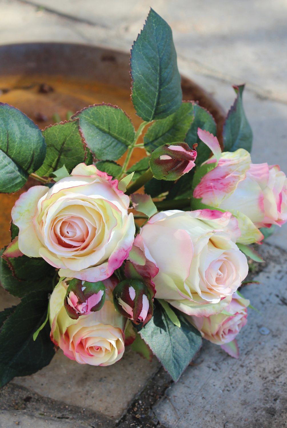 2607 753 a3 Искусственный букет роз, 7-цветков, 28 см, бежево-абрикосовый H-andreas  - Вид №4