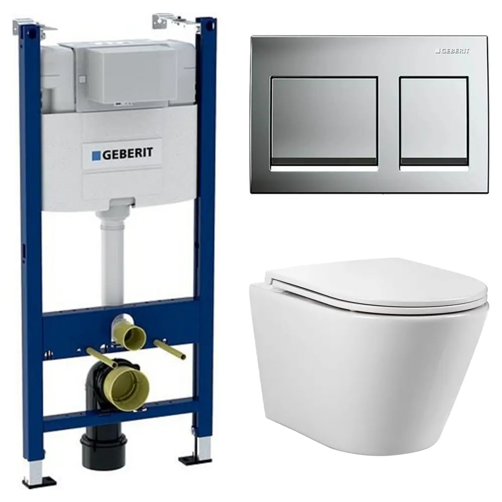 Комплект инсталляции Geberit Alpha с безободковым унитазом Aquatek Вега клавиша Geberit Alpha серая 89445443 STLM-2129142