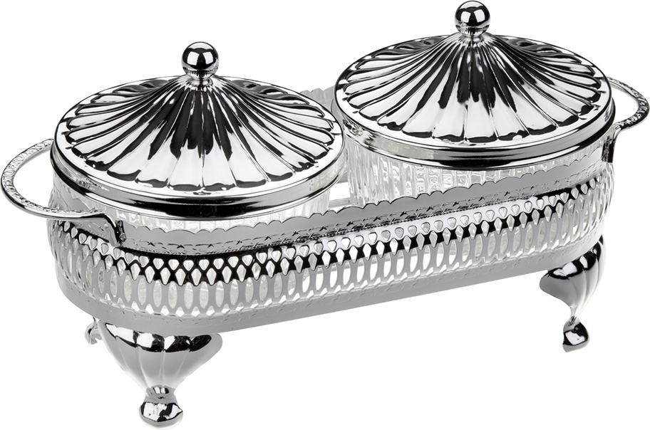 10611744 Queen Anne Менажница 2 секции Queen Anne 23х11см, сталь, стекло, посеребрение Сталь нержавеющая с посеребрением, стекло 