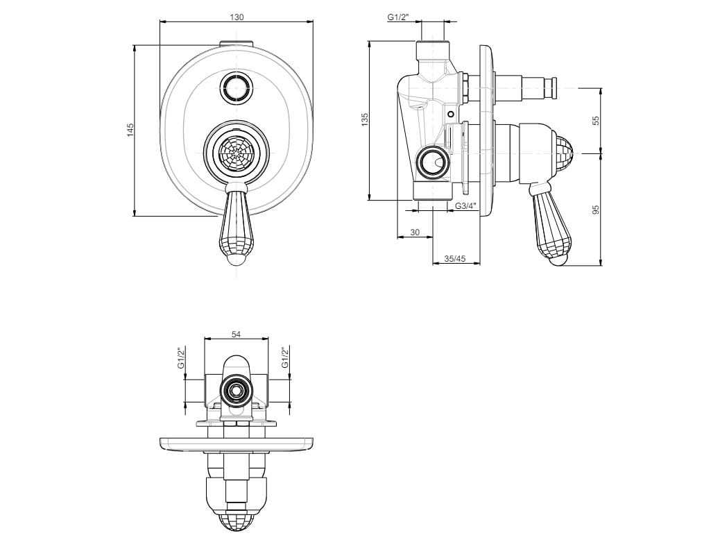 Однорычажный встраиваемый смеситель для душа с переключателем Rubinetterie Frattini Morgan ARCH-00017096 - Вид №2