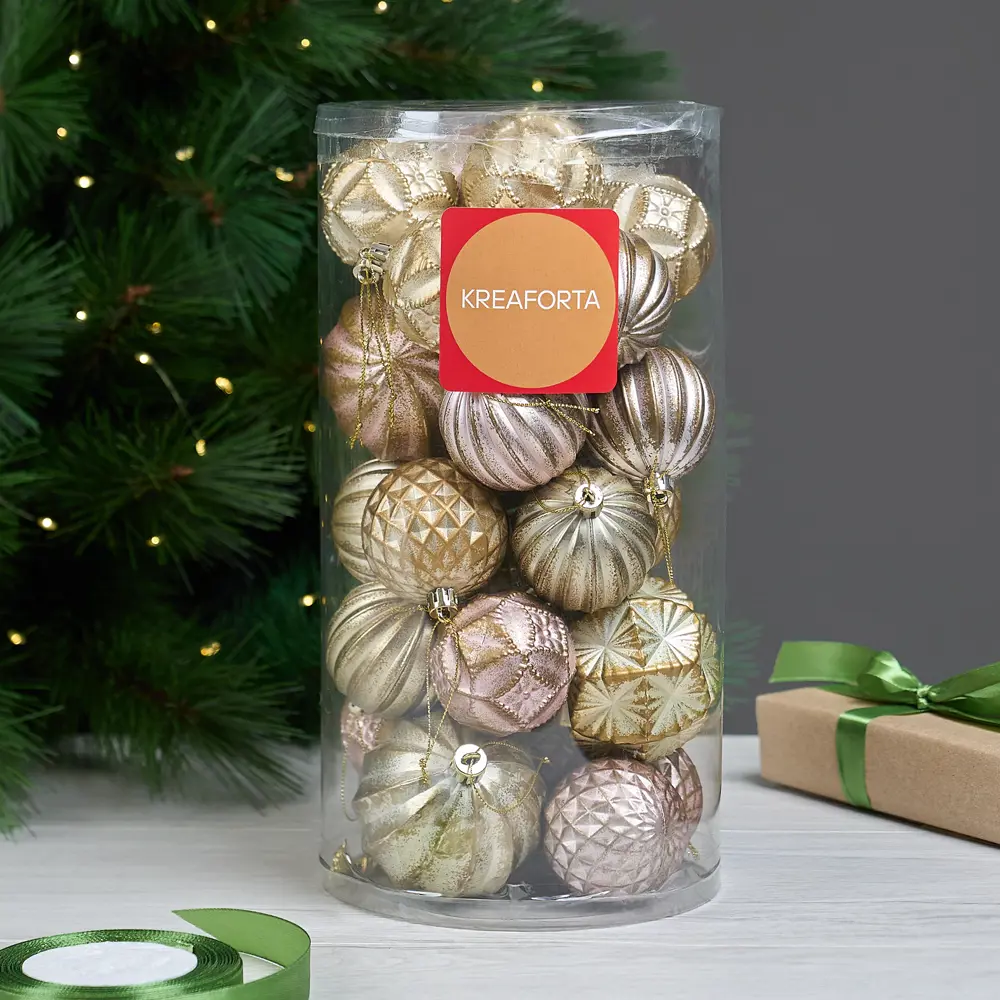 Набор ёлочных шаров KREAFORTA золотисто-жёлтые 24 шт, диаметр 6-8 см 89420563 STLM-1583426