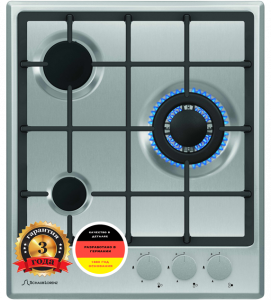 SLK GE4520 Газ, 45 см, газовая, 3 конфорки, независимая, автоподжиг, газ-контроль, 1 wok конфорка, жиклёры для баллонного газа, чугунная решетка, нержавеющая сталь Schaub Lorenz